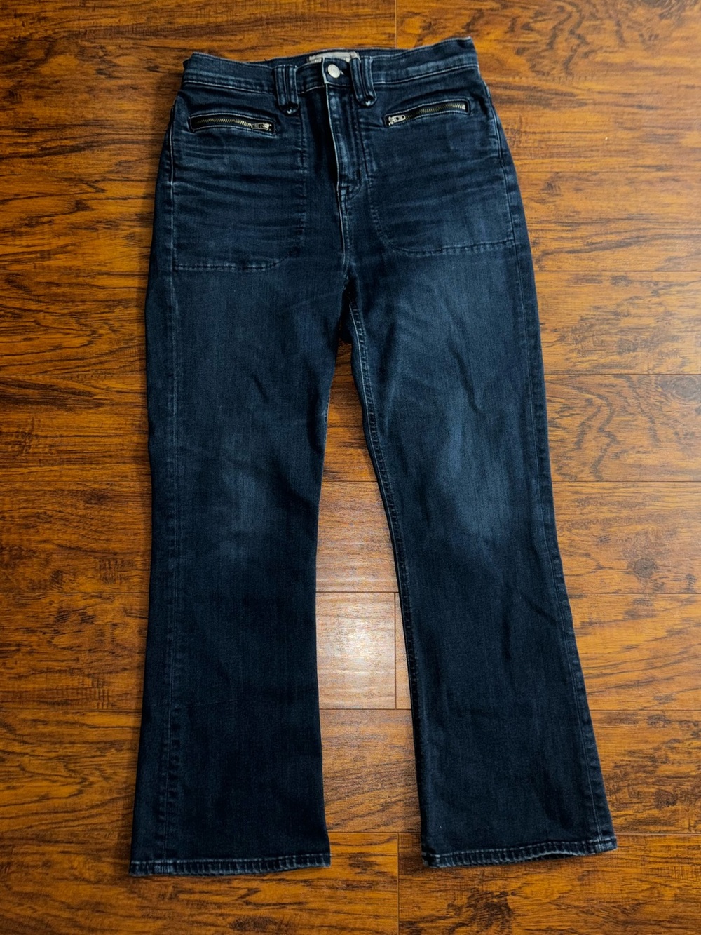 Point Sur Denim Demi Bootcut Jeans Zip Pocket Dark Wash Slight Flare Leg J. Crew